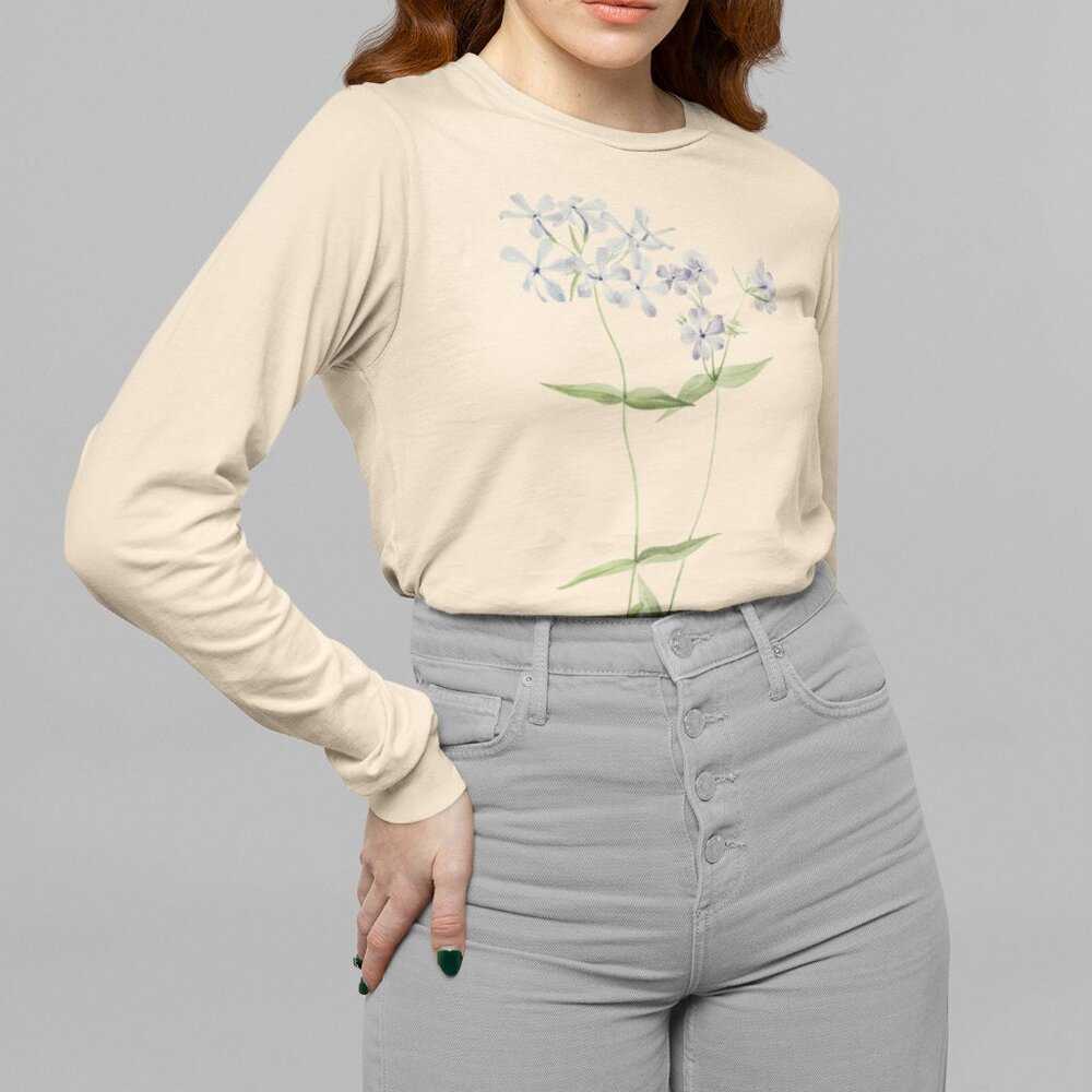 Wild Blue Phlox Vintage Floral Print Long Sleeve Graphic Tee T-shirt S M L XL